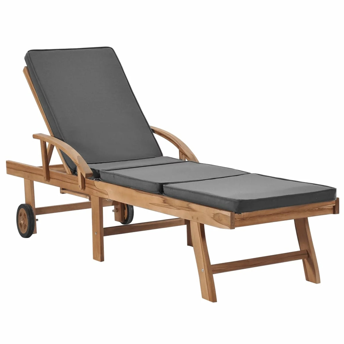 Adjustable Teak Wood Chaise Lounge Chair with Wheels C65918