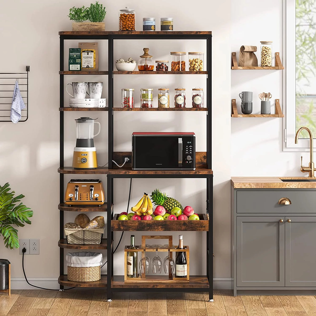 Brown 10-Tier Kitchen Bakers Rack with Power Outlets F1878