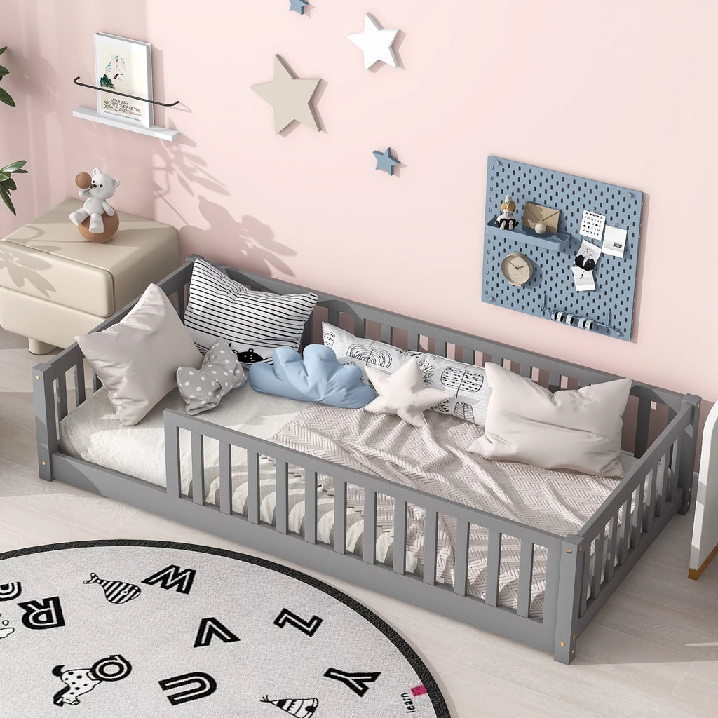 Twin Size Floor Bed with Safety Guardrails A615575