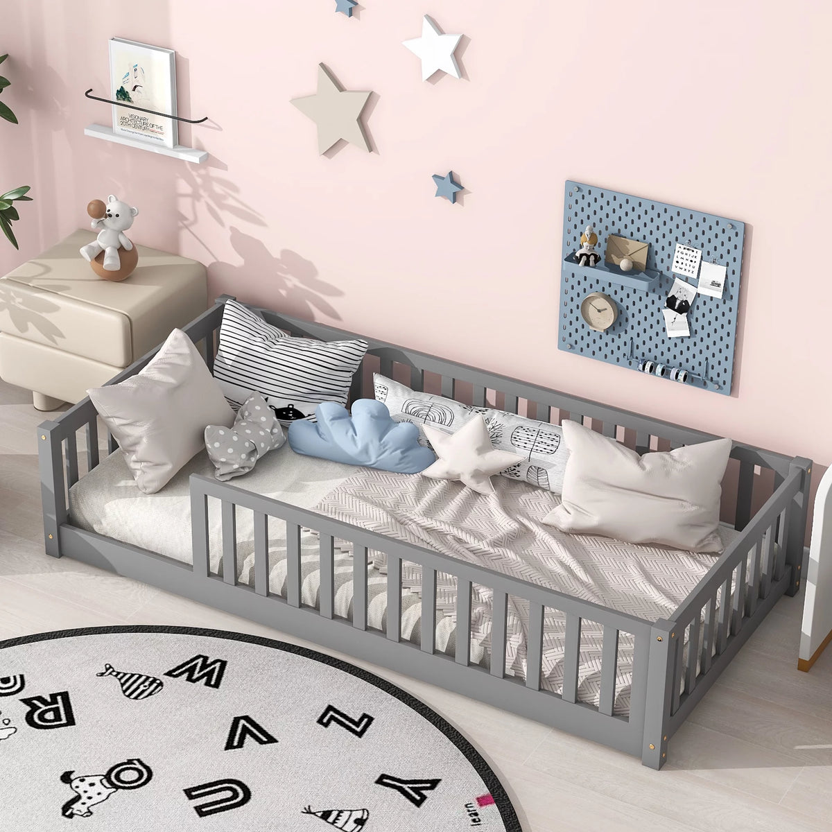 Twin Size Floor Bed with Safety Guardrails A615575