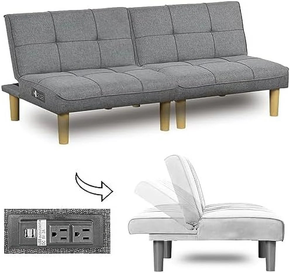Convertible 2 Seater Futon Sofa with USB Port Y513