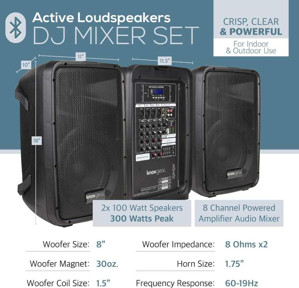 8 Channel Bluetooth PA System with Wired Microphone and Tripods S29626