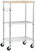 Portable Kitchen 3-Tier Storage Rack on Caster Wheels with Adjustable Shelves S8019