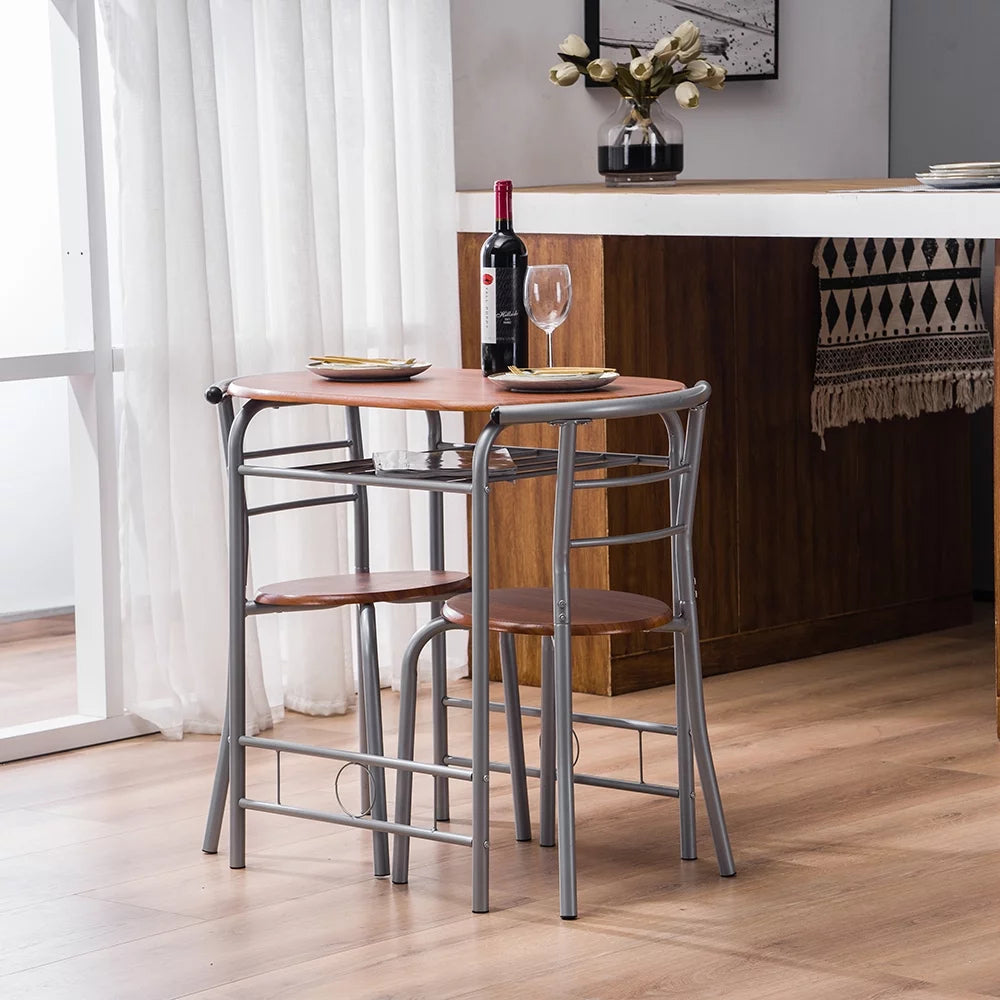 3PCS Dining Table Set 2 Chairs Wood Metal U218