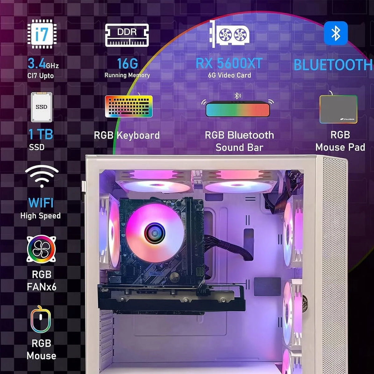 Gaming Desktop PC, Intel Core i7, 16G RAM, 1T SSD, Radeon RX 5600 XT S860796