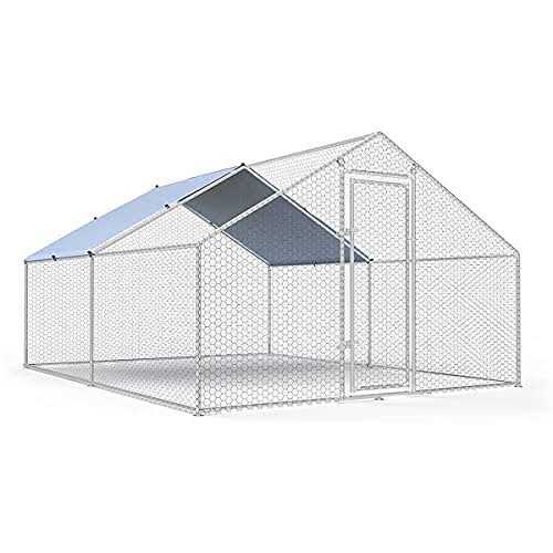 Large Metal Chicken Coop Walk-in Poultry Cage with Waterproof Cover Y67574
