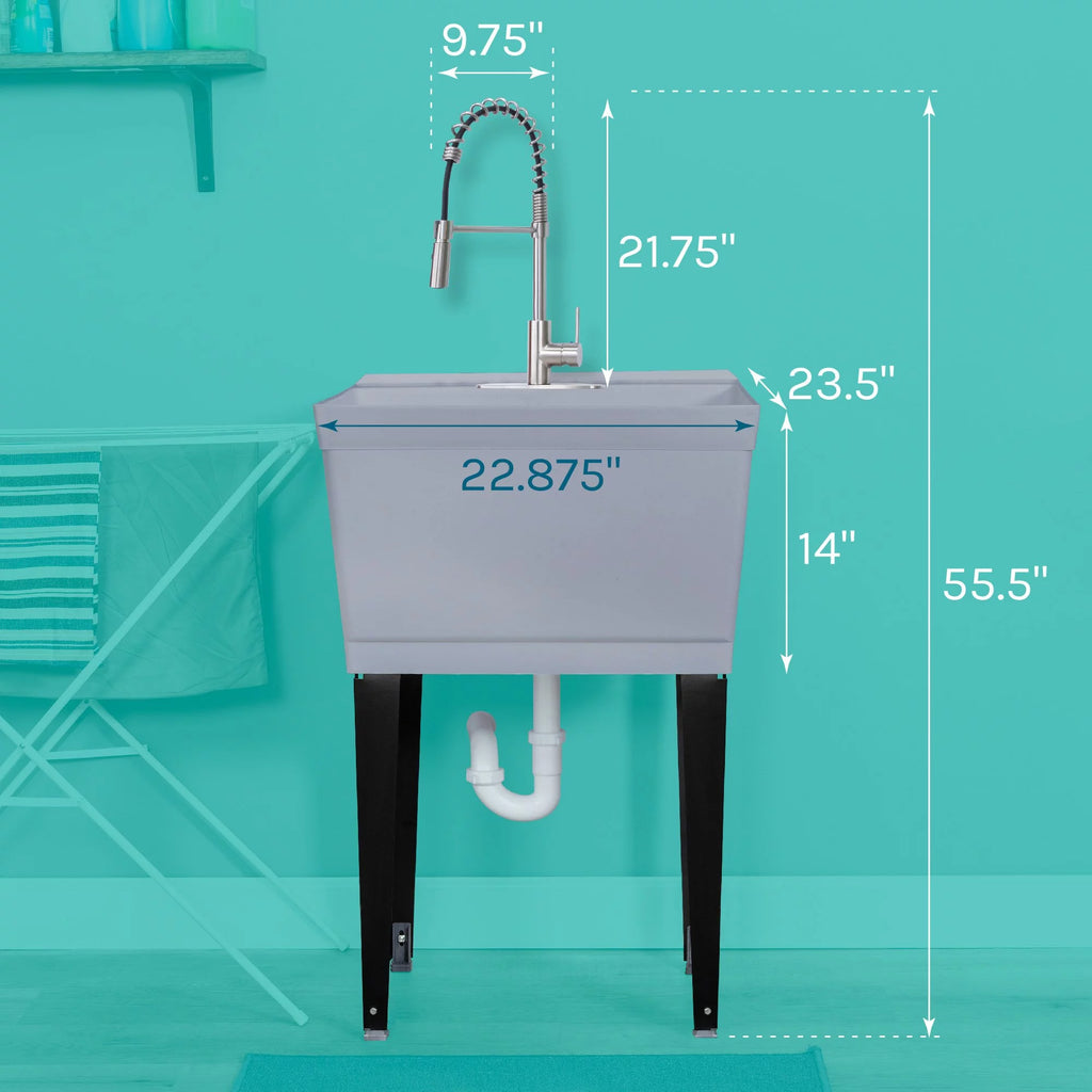 Grey Freestanding Utility Sink with Pull-Down Faucet C995