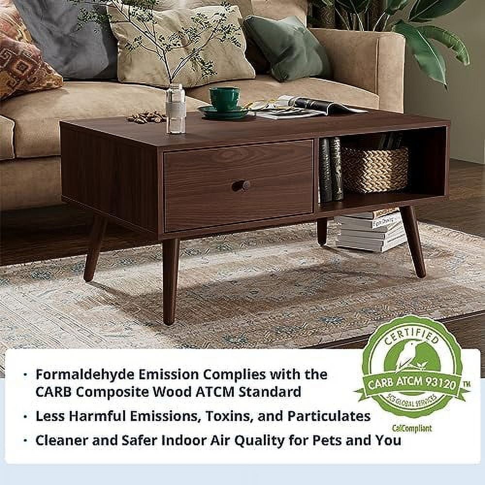 Brown Wood Coffee Table with Drawer K78395