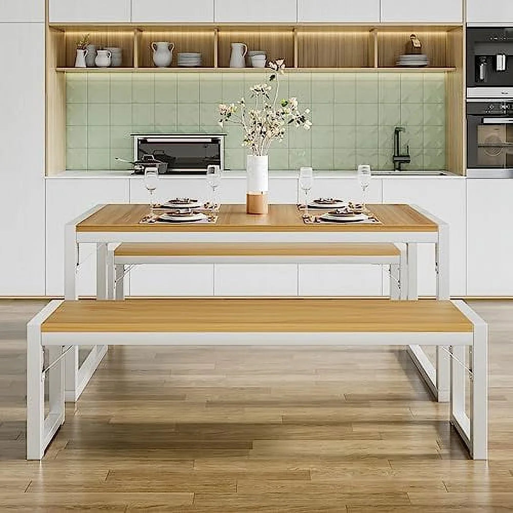 3-Piece Dining Table Set with 2 Benches K873