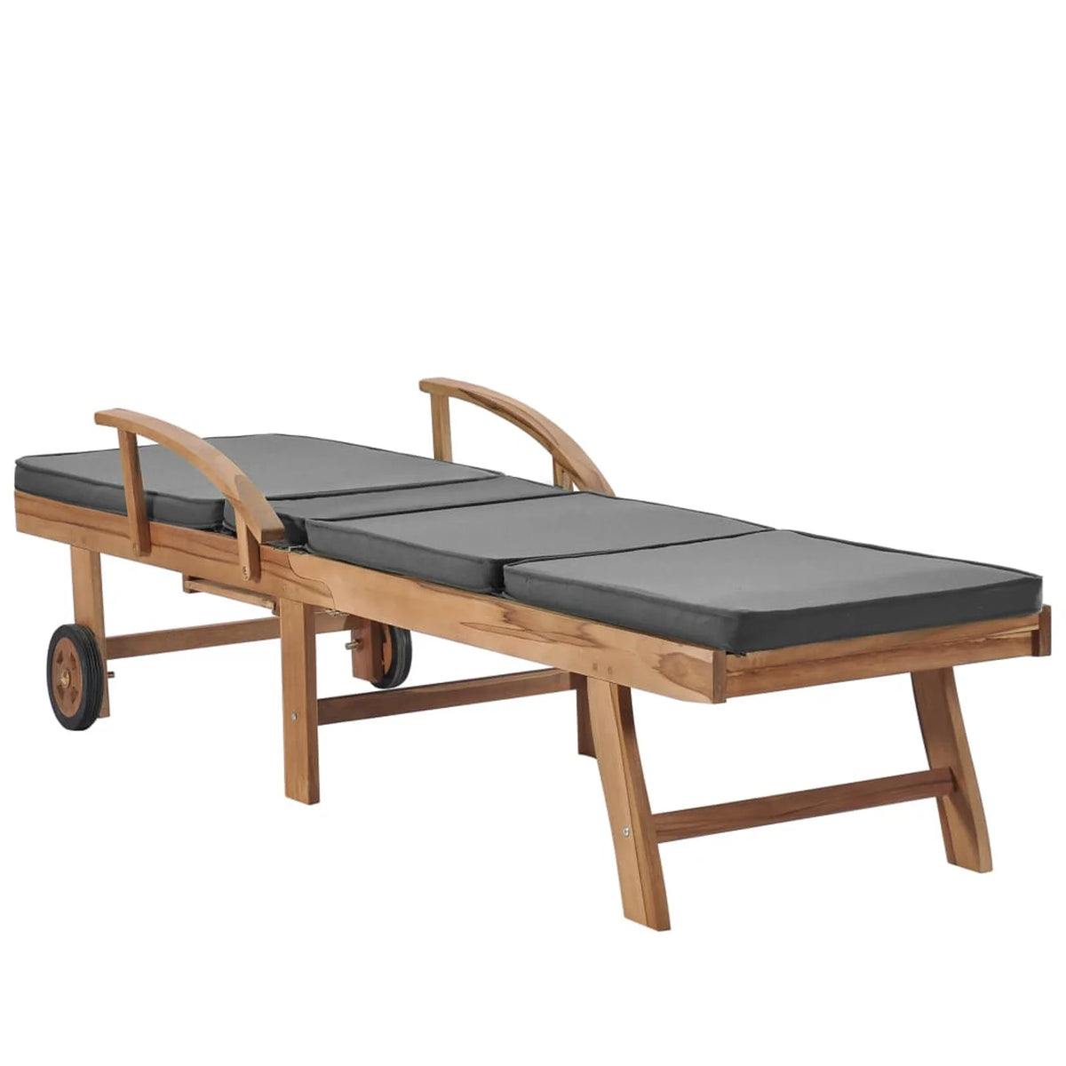 Adjustable Teak Wood Chaise Lounge Chair with Wheels C65918