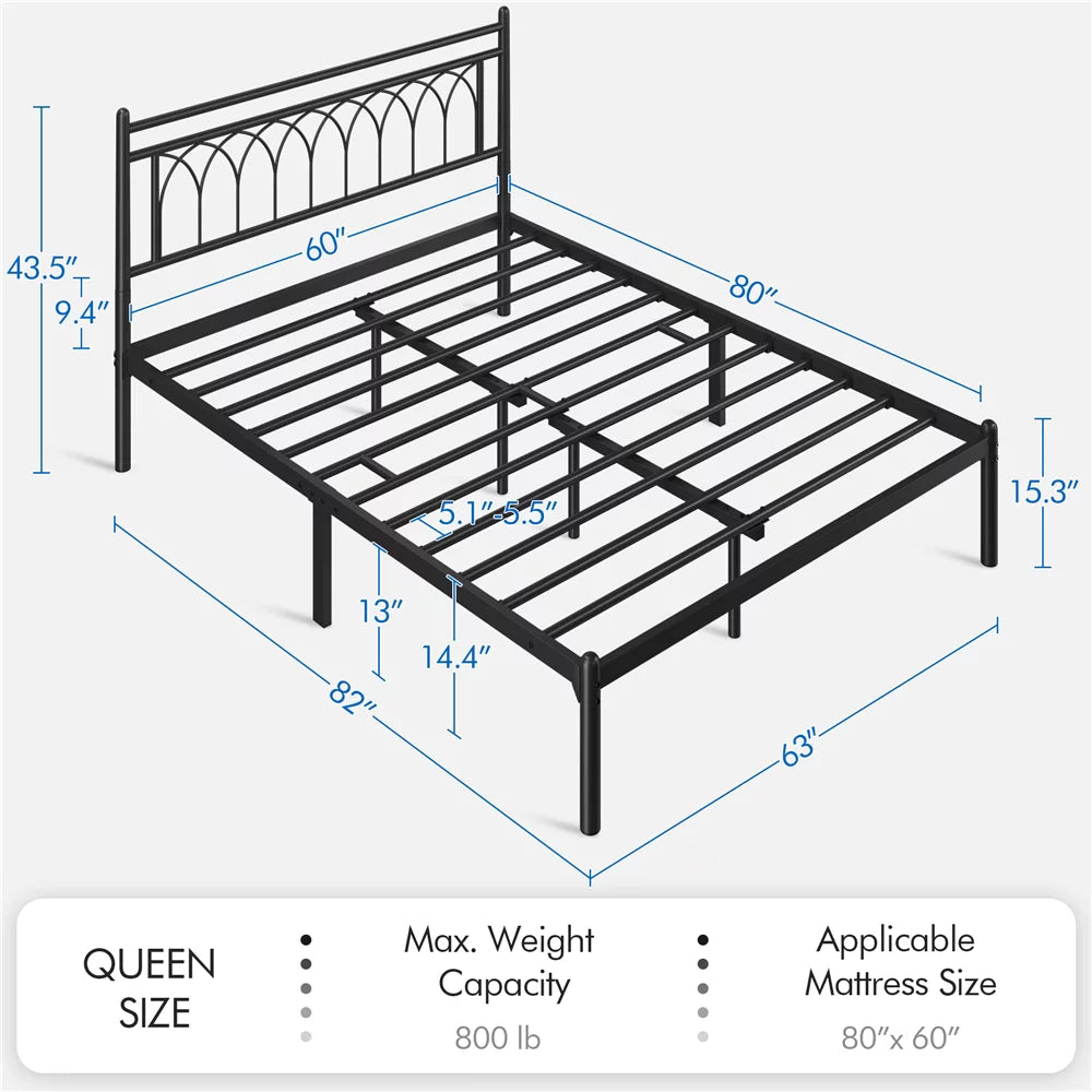 Queen Size Black Metal Platform Bed V717