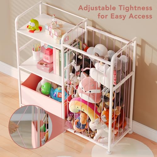 2-Tier White Stuffed Animal Storage Bookshelf with Toy Organizer Q937