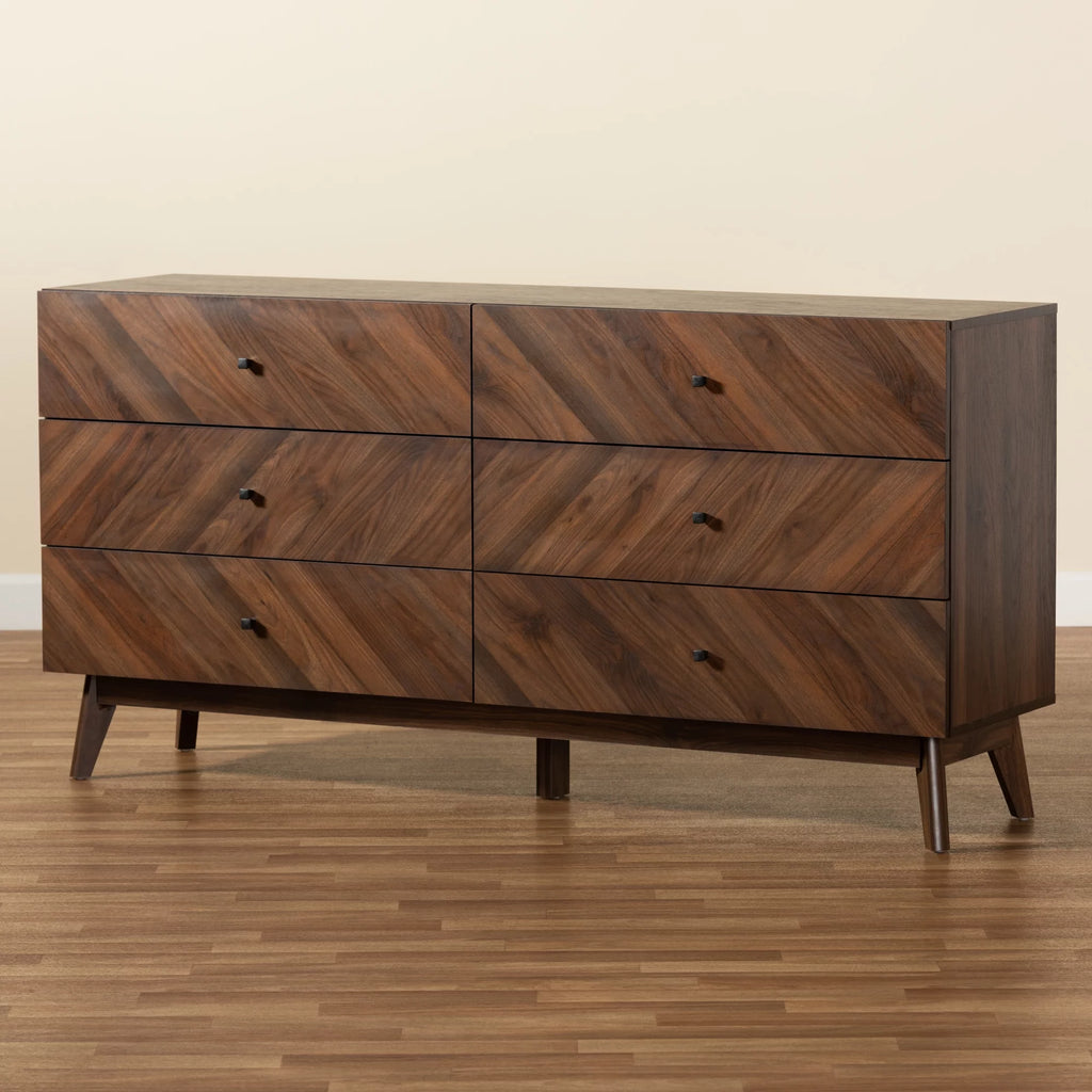 Walnut Brown Wood 6-Drawer Dresser F42111
