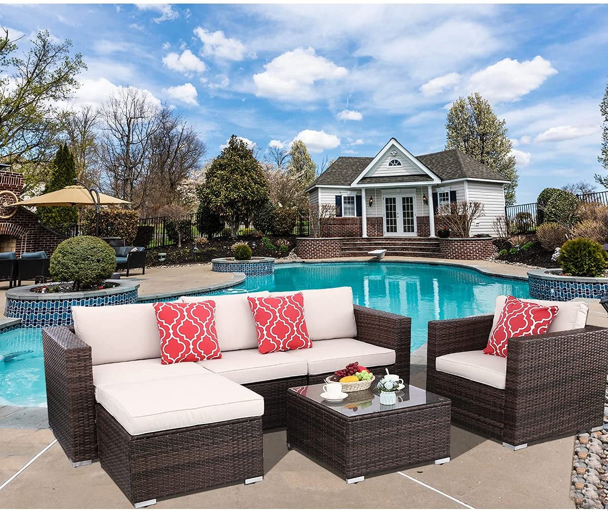 6 Pieces PE Rattan Wicker Outdoor Sofa Conversation Set with Cushions S1122
