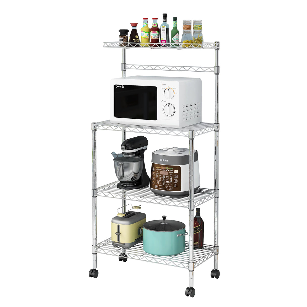 4-Tier Rolling Kitchen Baker's Rack with Storage Shelves D2526