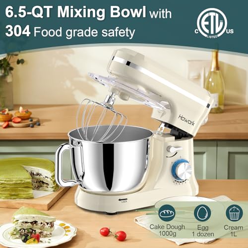 Electric Stand Mixer 6.5QT Stainless Steel Bowl Cream White U47475