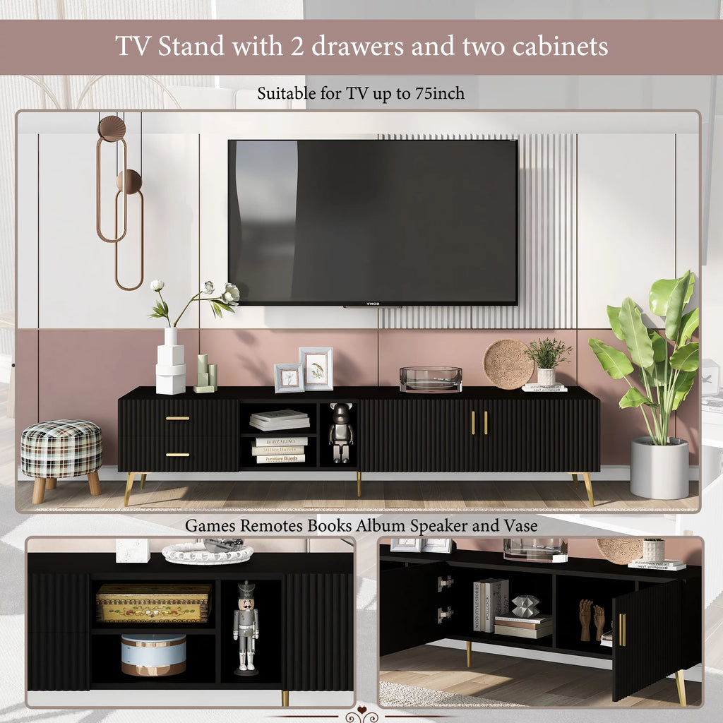 75" Black TV Stand with Storage F599803