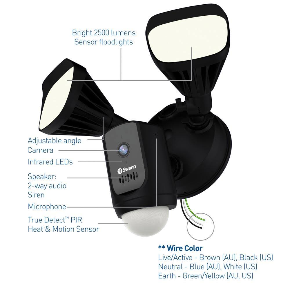 1080p Outdoor Floodlight Wi-Fi Camera Black Z9097