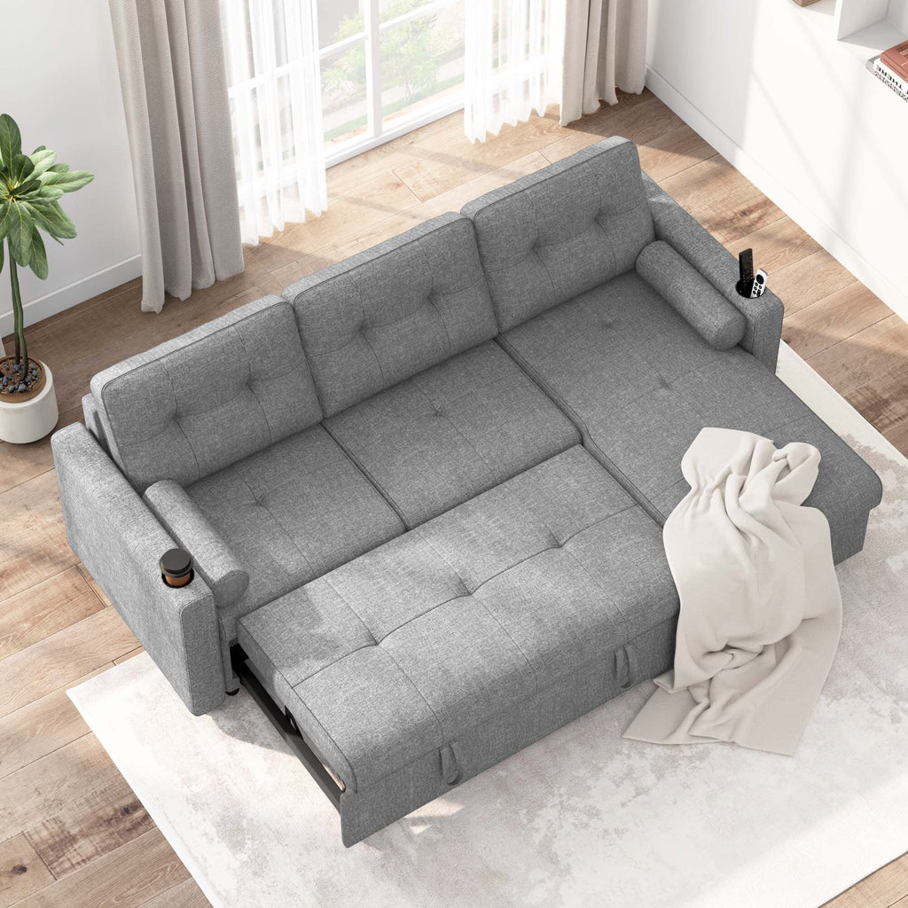 Gray L Shape Sofa Bed with Storage Chaise Q387