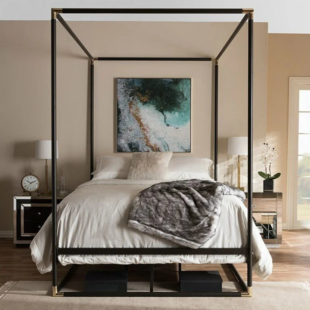 Queen Size Black Metal Canopy Bed J434477
