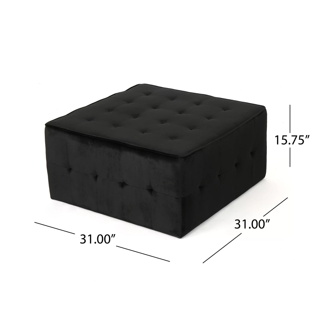 Black Velvet Tufted Ottoman I4195