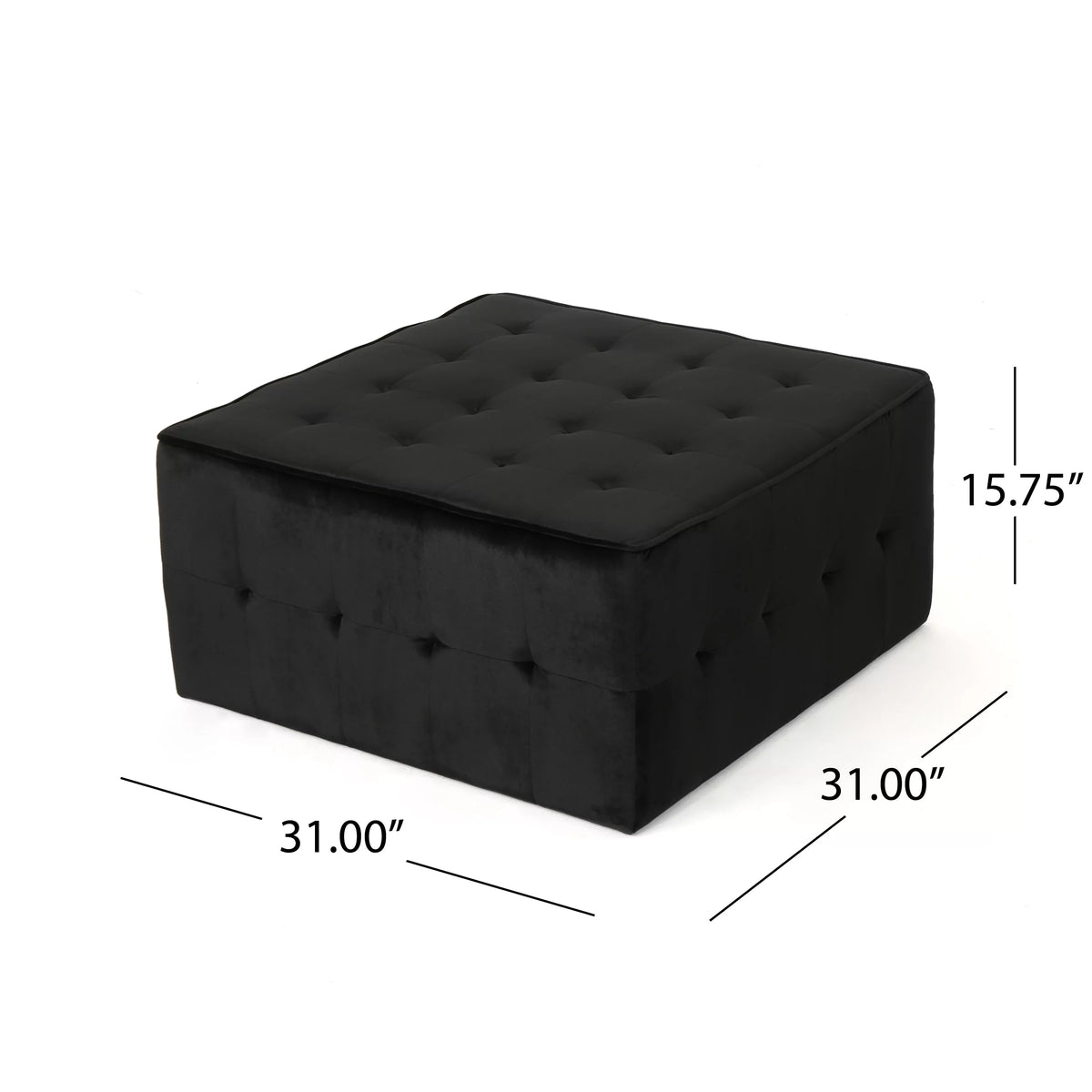 Black Velvet Tufted Ottoman I4195
