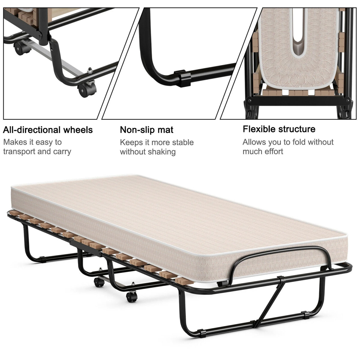 Folding Bed with Memory Foam Mattress W790149