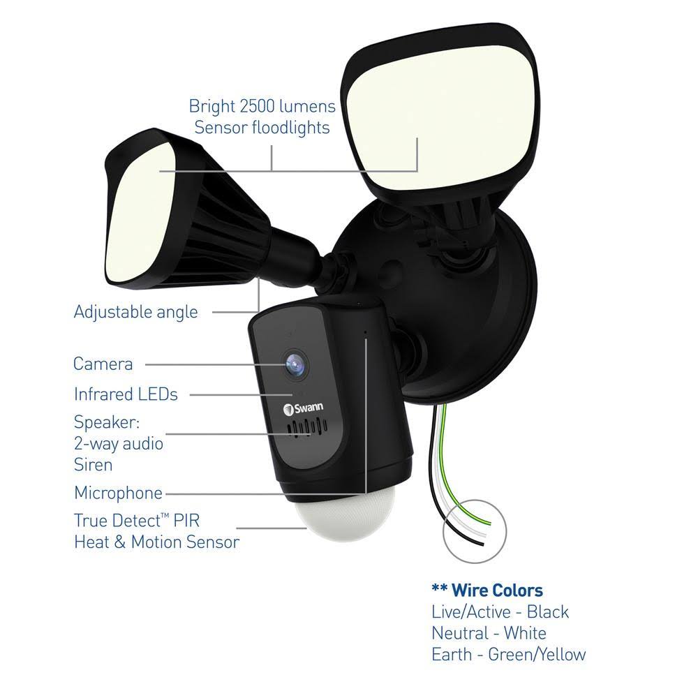 1080p Outdoor Floodlight Wi-Fi Camera Black Z9097