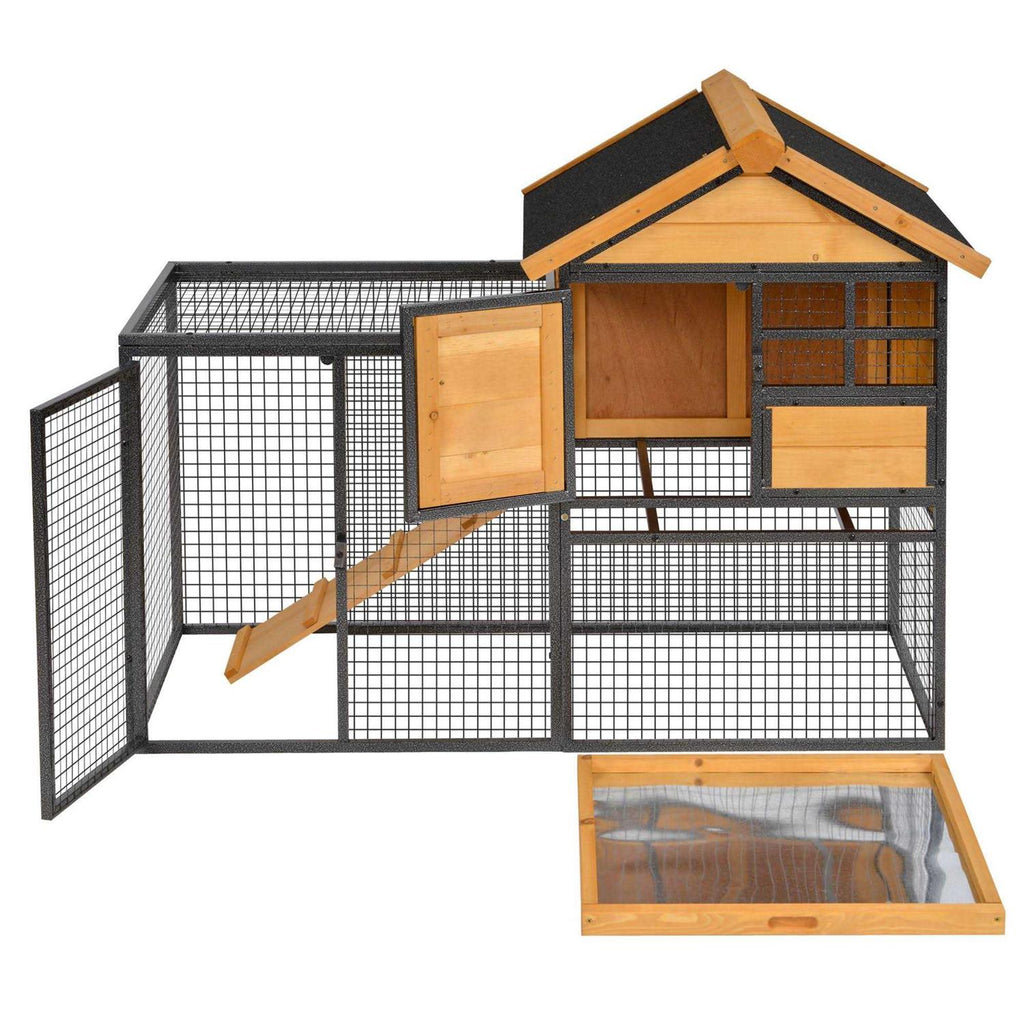 Elevated Wood-metal Pet House with Slide-Out Tray Q2892
