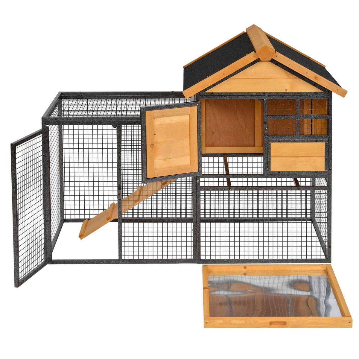 Elevated Wood-metal Pet House with Slide-Out Tray Q2892