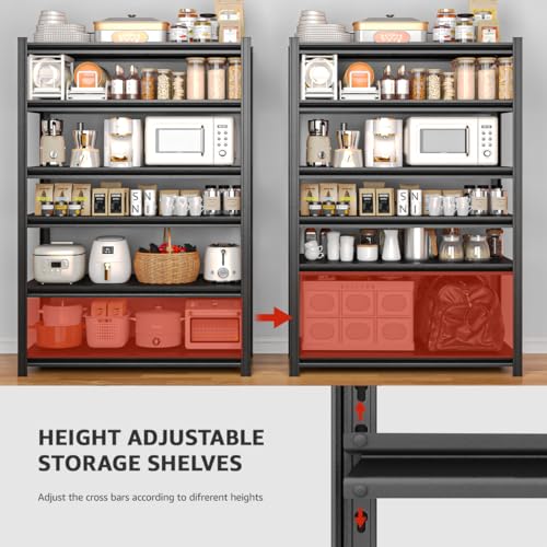 5 Tier Adjustable Heavy Duty Metal Shelving Unit, Black M57252