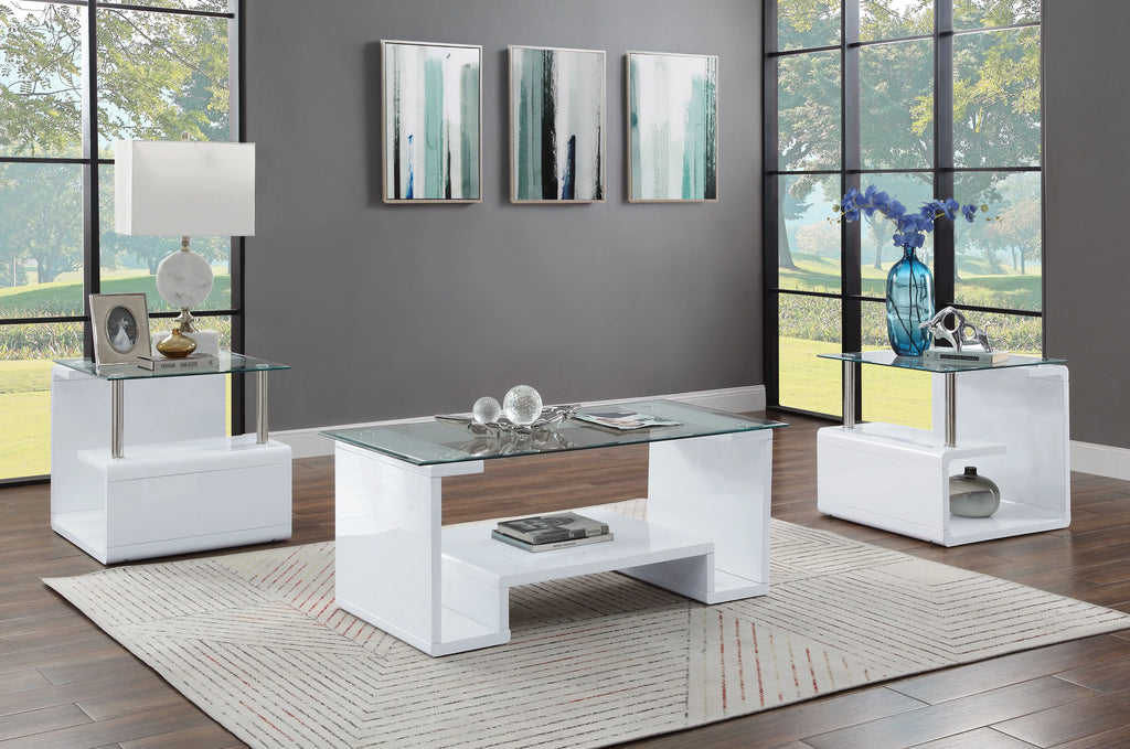 Clear Glass White End Table E28935