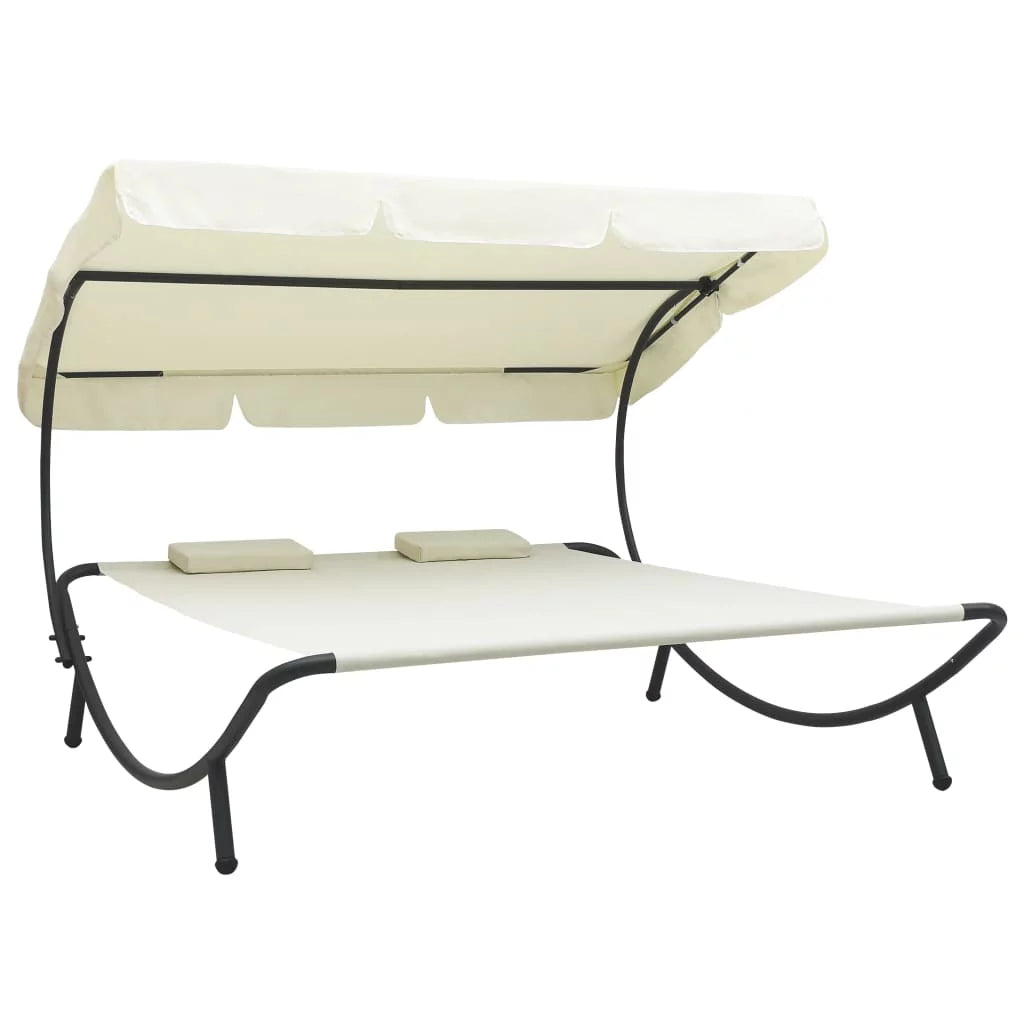 Outdoor Bed with Canopy and Pillows Cream White W3270