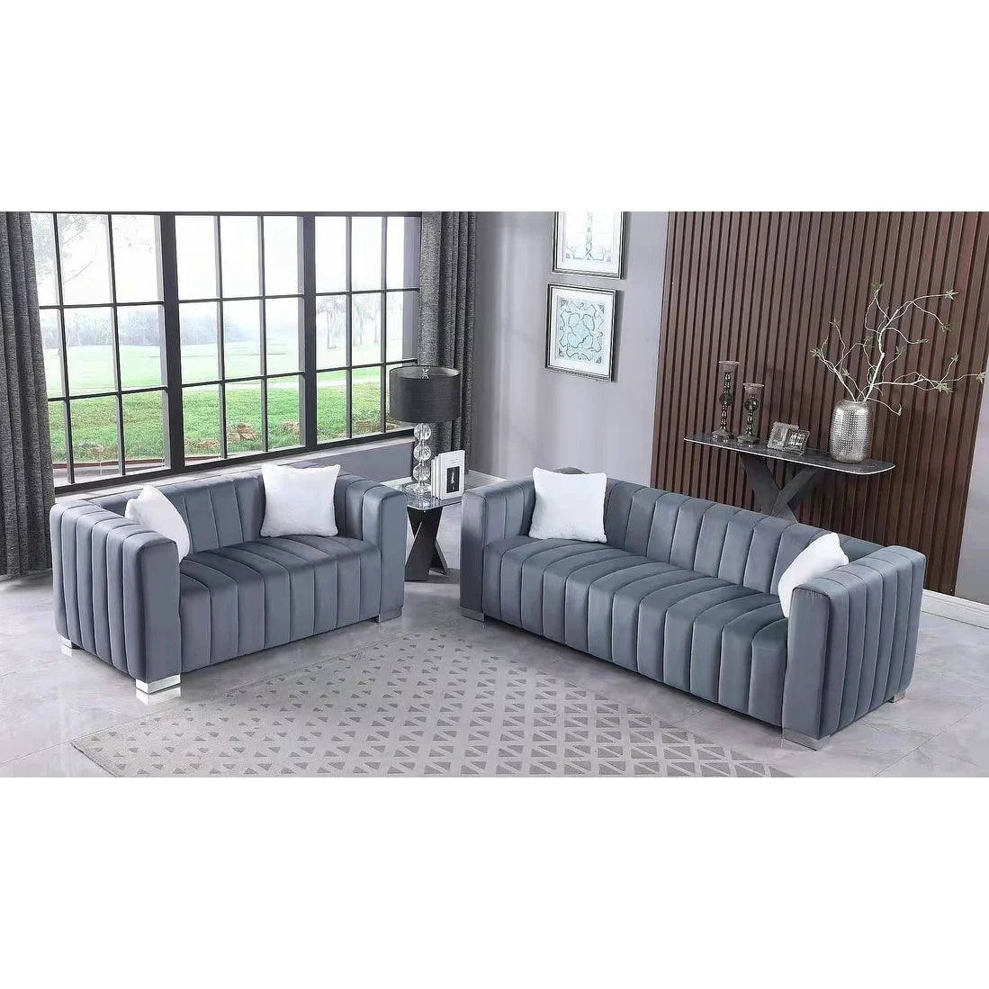 Navy Blue Velvet 2-Seat Sofa W118