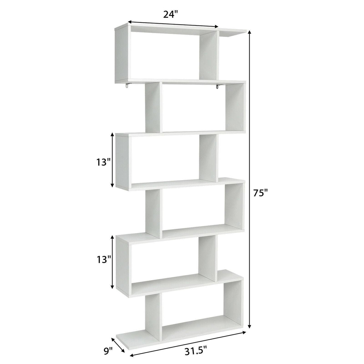6 Tier S-Shaped White Bookshelf W7461