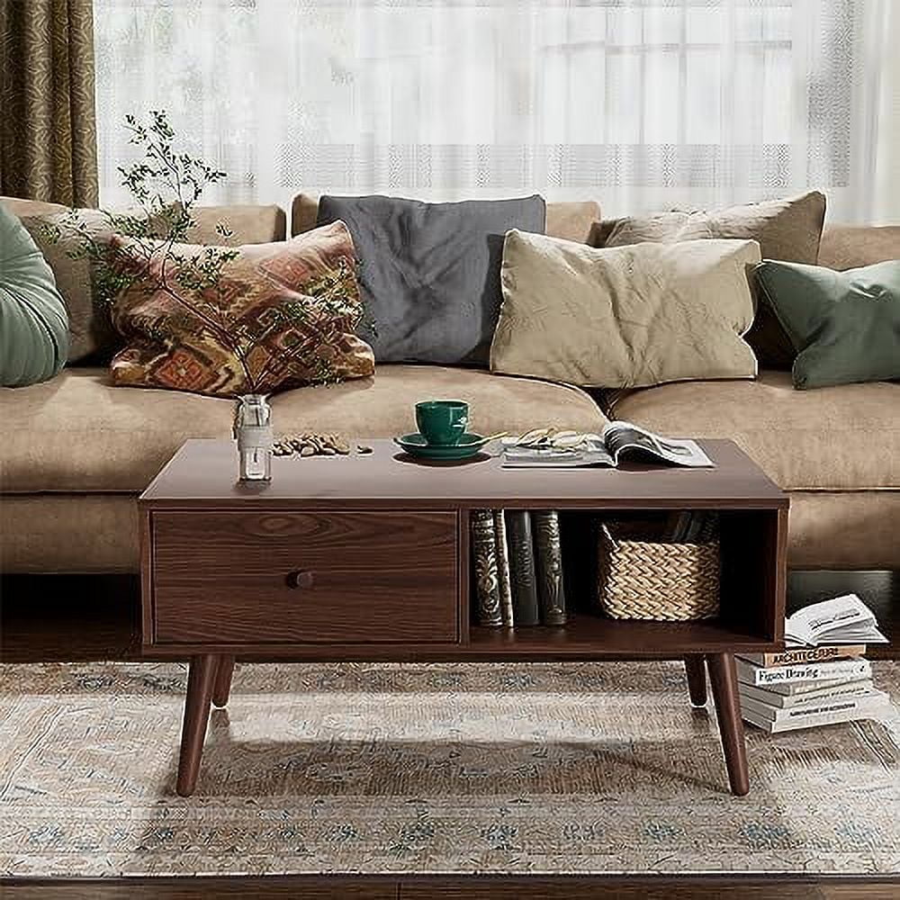 Brown Wood Coffee Table with Drawer K78395