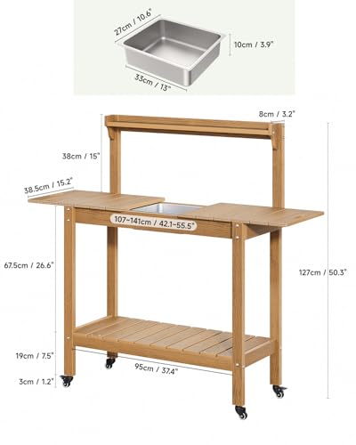 Outdoor Potting Bench with Sliding Tabletop, 4 Wheels, Removable Sink Q3013