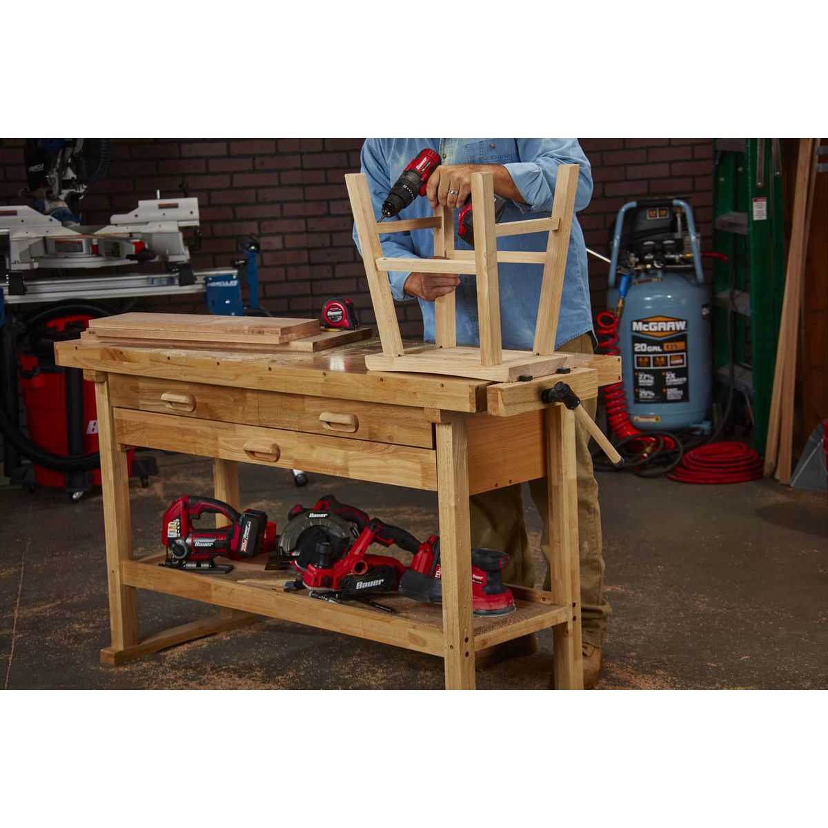 60 in. 3-Drawer Hardwood Workbench X92987