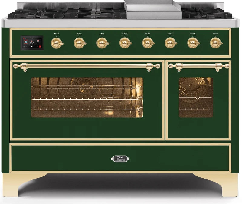 48 Dual Fuel Propane Gas Range Emerald Green Brass Trim B4292