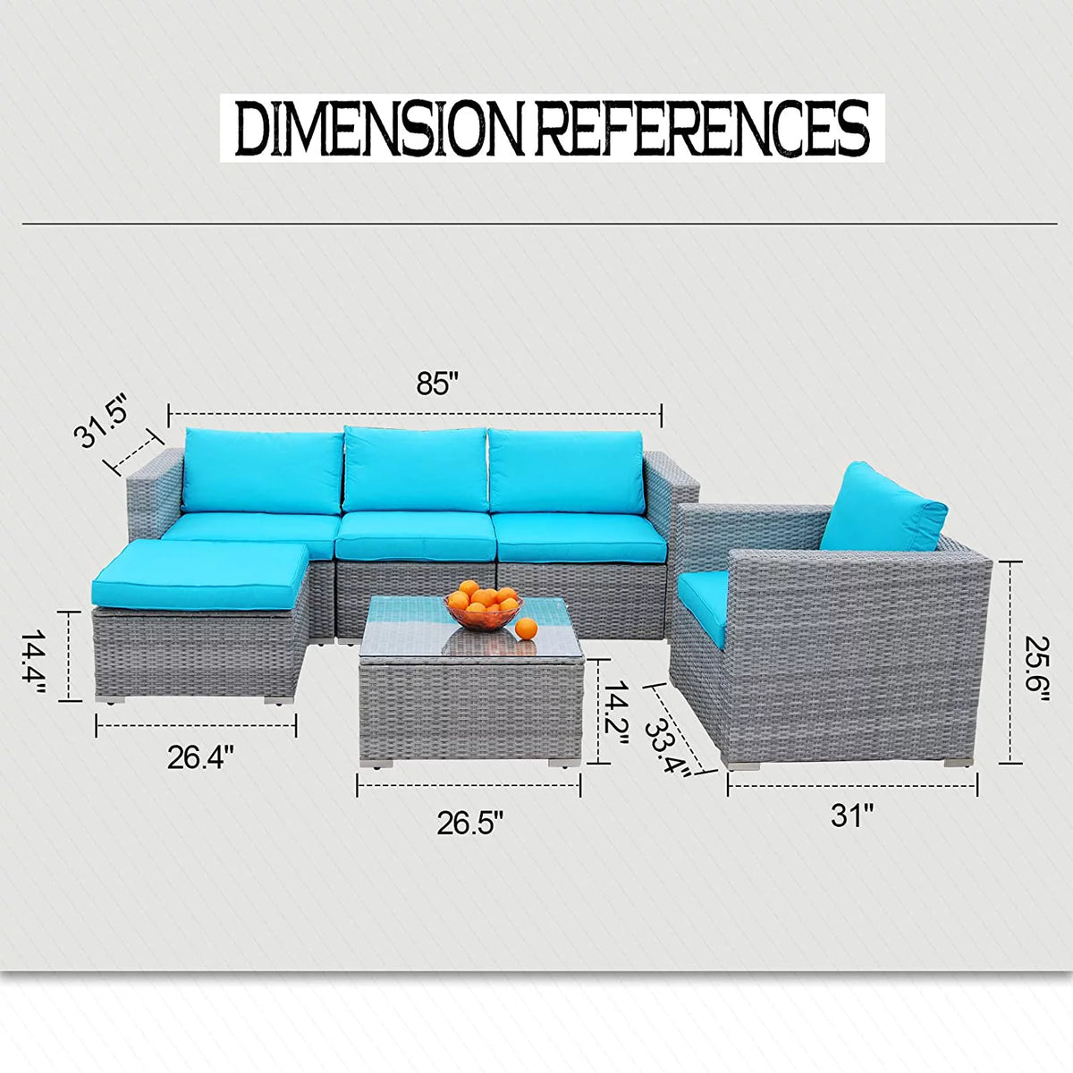 6 Pieces PE Rattan Wicker Outdoor Sofa Conversation Set with Cushions S1122