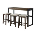 Walnut and Taupe Fabric Sofa Bar Table Set with 3 Upholstered Stools K7580