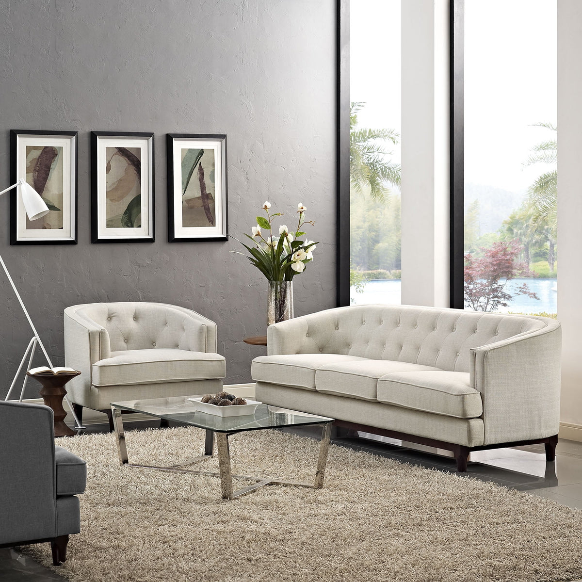 Beige Set of 2 Living Room Set M442