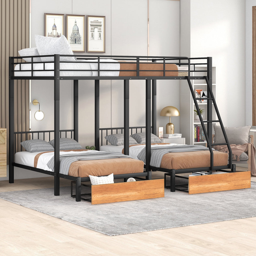 Black Metal Triple Bunk Bed with Drawers P803