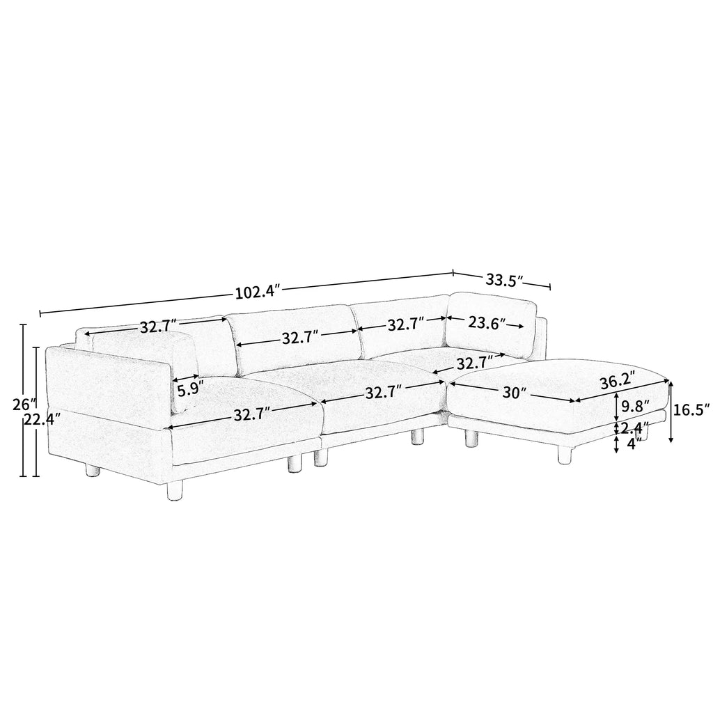 Oversized Convertible Sectional Sofa L Shaped Couch with Reversible Chaise Beige B743017