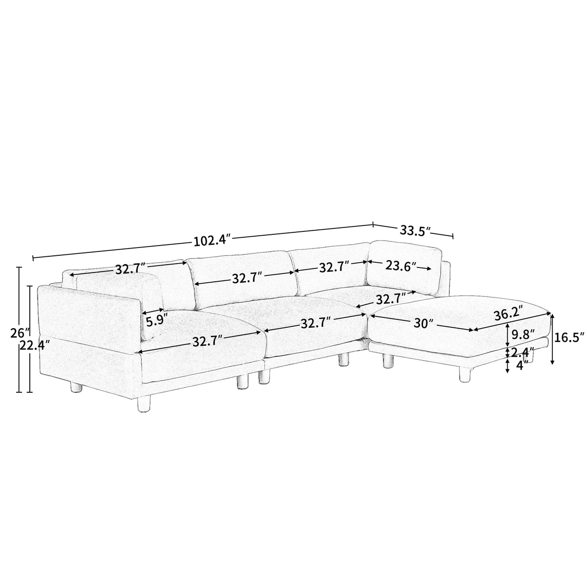 Oversized Convertible Sectional Sofa L Shaped Couch with Reversible Chaise Beige B743017