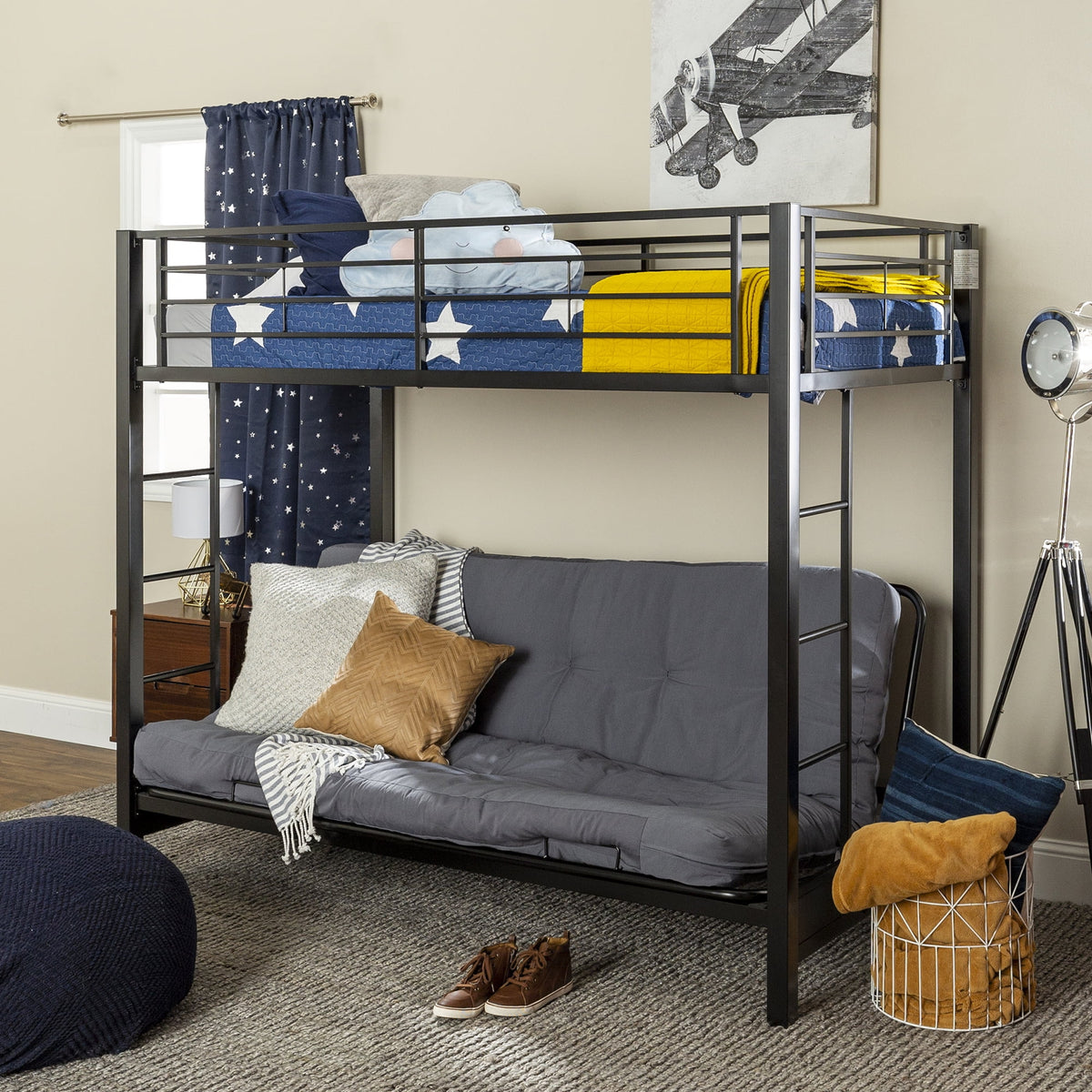 Black Metal Twin Over Futon Bunk Bed I43176