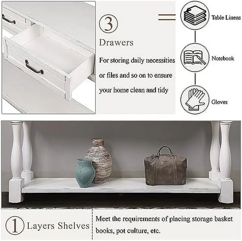 63 Inch Wood Console Table with 3 Drawers and 1 Bottom Shelf P74353