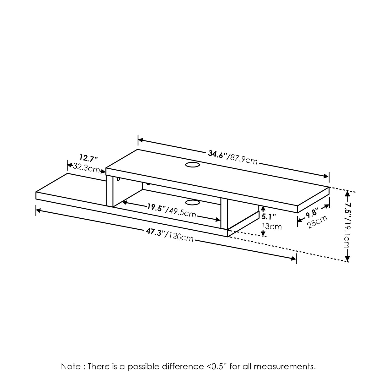 47 Inch Wall Mounted Floating Media Console D9441