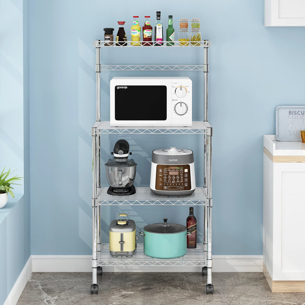 4-Tier Rolling Kitchen Baker's Rack with Storage Shelves D2526