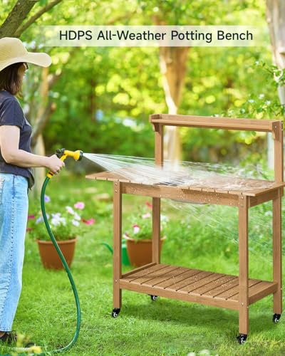 Outdoor Potting Bench with Sliding Tabletop, 4 Wheels, Removable Sink Q3013